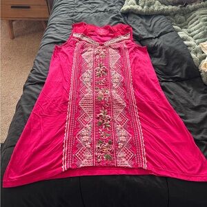 Vibrant Pink Embroidered Sleeveless Dress by Johnny Was
